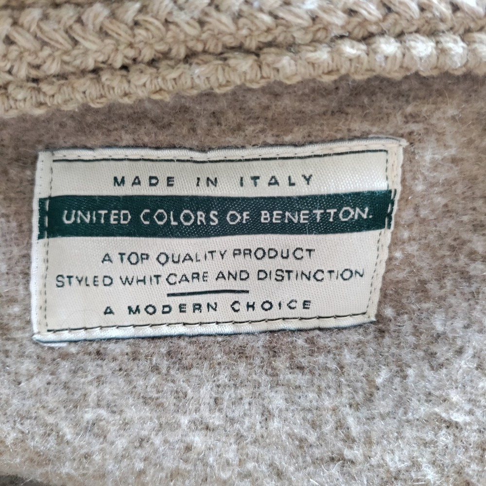 United Colors of Benetton Vintage Wool Hooded Toggle Coat Brown Made in Italy 42 - Picture 3 of 7